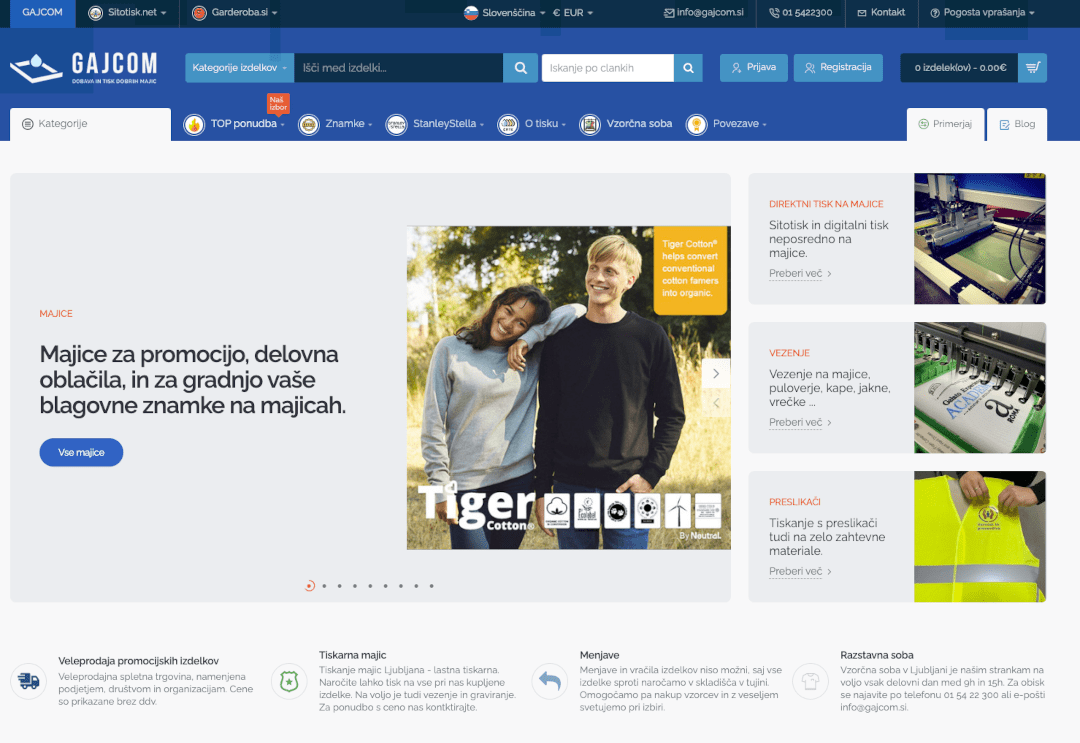 gajcom spletna prodaja promocijskih majic